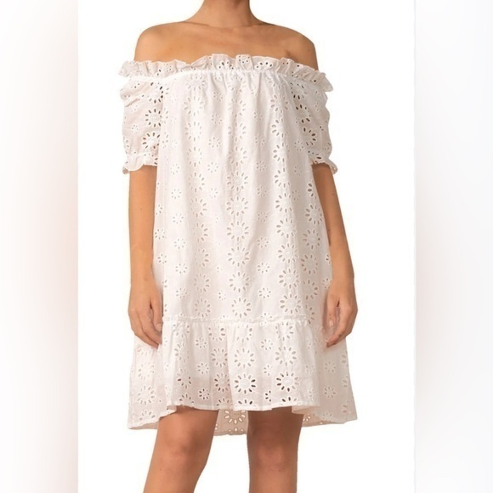 Rebellion white off the shoulder eyelet mini dress size medium